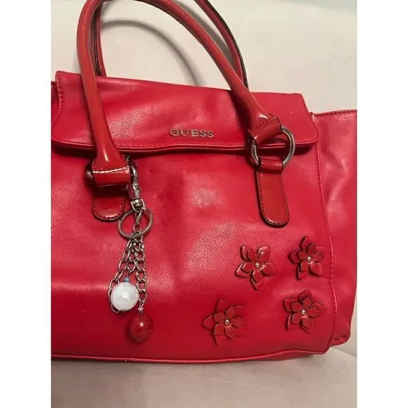 Guess Red Top Handle Bag Purse Floral